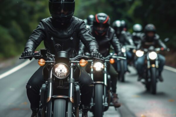 Motorcycle group on road Group of people riding motorcycles on a road